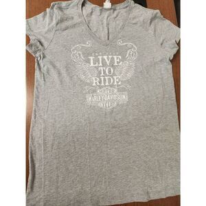 Harley-Davidson XL light grey v neck t-shirt with Harley-Davidson and live to ri